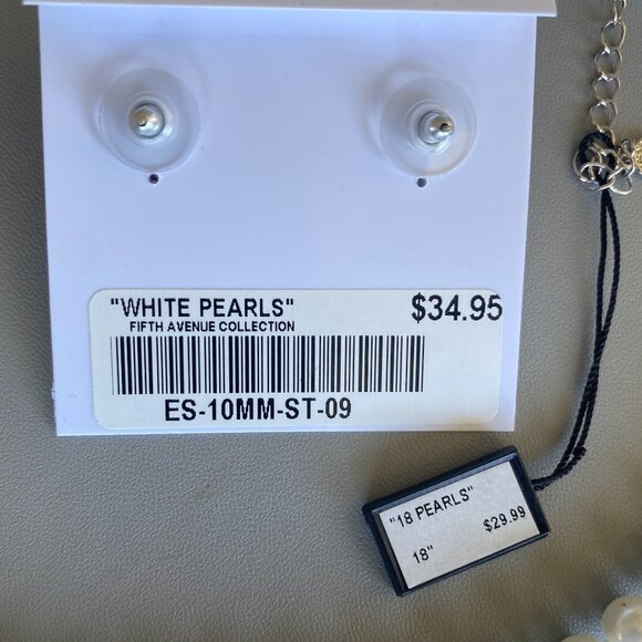 FAC White Faux Pearl Necklace & Matching Earrings Set NWT - Picture 3 of 7